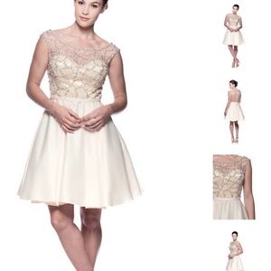 Illusion Beaded Cream Prom Dress